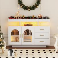 323704705WAA)LED Sideboard Cabinet, 120cm Coffee Bar, Drawer Cabinet, Living Room, High-Gloss Kitchen Cabinet, 16-Color Lights, Dining Room (White) 120 x 40 x 80 cm balta