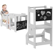 Children's observation tower, 3-in-1 learning tower with high bars, safety edges and chalkboard, 42x44x86cm, grey