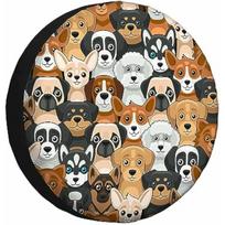 Cute Cartoon Dogs Spare Tire Cover Polyester Weatherproof Universal Wheel Protector for RV Trailer 14inch brown