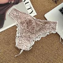 Women's Low Waist Triangle Panties Sexy Pure Cotton Lace Trim Hollow out Butterfly Knot Sexy Leopard Print Breathable Lingerie One Size balta