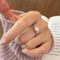 One piece S Pure silver pearl ring for women, small pearls set with moissanite, light luxury, compact, exquisite, high-end feel, durable jewelry, 6# brown