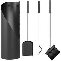 4-Piece fireplace tool set with broom, shovel, poker and stand, in metal 20 x 20 x 65 cm, black 20 x 20 x 65 cm