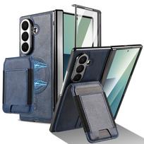 Samsung Fold8 Ultra Business Leather Case with Card Holder & Stand for Fold7 - Includes Protective Film Galaxy Z Fold3 mėlyna