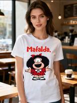 Classic Mafalda Cartoon Printed Short Sleeved Pure Cotton Soft T-shirt Suitable for Men and Wom S brown