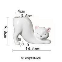 Creative Cat Tail Ceramic Succulent Pot - Cartoon Cactus Flower Vase As Shown white