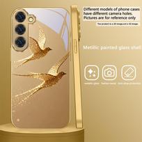 Auksinis skraidantis paukštis Samsung Galaxy S26 S20 FE S21 S22 S23 Plus S24 Ultra S25Ultra S21+ S22Plus telefonui Auksinis stiklinis telefono dėklas Galaxy S23+ beige