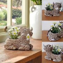 Highland Cow Flower Pot Succulent Pot Yak Flower Pot Resin Handicraft Home Decoration Desktop Ornament Home Garden Decoration One Size ruda