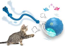 Interactive cat toy ball - chirping sound and motion sensing function Blue white