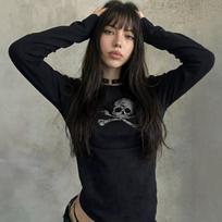 Pure cotton European and American large-size women's T-shirt loose Korean version long-sleeved casual S gray