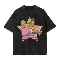 Super Marios Bros Princess Peach  Daisy Star Duo T Shirt Hip Hop Washed Harajuku TShirts  Vintage Unisex Streetwear Tee Shirt 3XL įvairiaspalvis