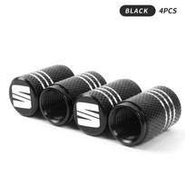 Hot New Automobile Tire Inflation Nozzle Cover Bolt-in Aluminum Theftproof Valve Caps For SEAT Ibiza Leon Arona Ateca Tarraco Alhambra Cupra black