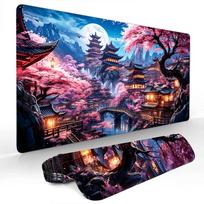 Large mousepads Cherry blossom scenery Mouse Pad Gaming mats Non-Slip Desk Mat mouse carpet Stitched Edge HD printing Office mat 40cmx90cm(15.7x35.4inch) blue