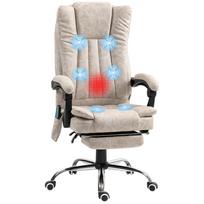 Massaging and heating office chair with adjustable height, reclining backrest, footrest and remote control, cream 62 x 70 x 120 cm
