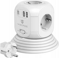 VIKING 4 lizdų ilgintuvas su įžeminimu ir USB jungtimi
