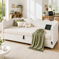 Daybed 90x200 cm with Hydraulic Storage, Upholstered Bed, Day Bed, Sofa Bed with USB & Backrest, Velvet, Beige 216 x 102.5 x 74.5 cm smėlis