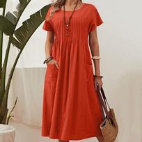 European & Hong Kong Style A-line Cotton-Linen Plus Size Summer Dress 4XL kariškai žalia