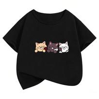 Grunge Cat T Shirts Cat Funny Manga Kids Children's T-shirt Boys Girls Casual Top Tee Summer Spring Harajuku 110 juoda