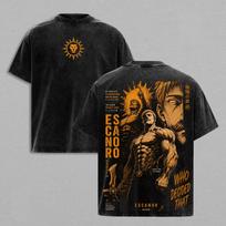 Escanor The Seven Deadly Sins T-shirt Manga Vintage Washed T Shirt Men Women Clothing Summer Harajuku Casual Polyester Tees Cothes S juoda