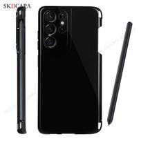 Samsung S21 Ultra rašiklio S-Pen laikiklis Minkštas telefono dėklas Galaxy G9980 G998D G998U skaidrus su stoveliu For SM-G998U&No stylus Pen white