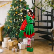 Christmas Elf Costumes Clothes for Halloween Stage Performance Holiday Festival L gray
