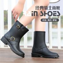 Women's rain shoes women's fashion outer wear locomotive boots upper and lower buckles classic fashion medium tube waterproof and non-slip rain 34 juoda