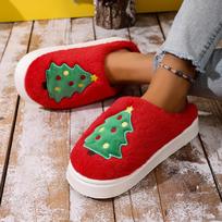 Cozy Fleece-Lined Christmas Slippers Outdoor House Soft Warm Winter Slippers for Holiday Parties 38-39 raudona