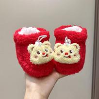 Infant Red Fleece-Lined Winter Foot Warmers: Soft-Soled Baby Shoes/Socks - Perfect Christmas Gift L 13cm Inside, 12-18 months beige