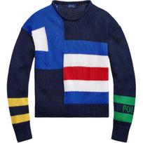 Polo Ralph Lauren FW25 Color Block Thick Line Letter Embroidery Crew Neck Long Sleeve Knit Sweater Classic Edition Women sweater 211793732-001 S blue