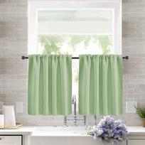 Pure Color Short Tier Curtains for Small Window Treatment Washable Short Blackout Curtain Durable Half Window Curtains žalia