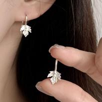 PANJBJ 925 Sterling Silve Maple Leave Studs Earring for Women Plant Texture Office Versatile Simple Accessories Gift Dropship beige