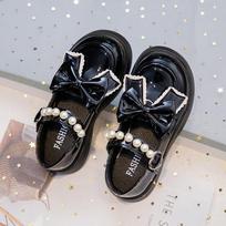 Kids Black Patent Bow Pearl Mary Jane Shoes 27 juoda