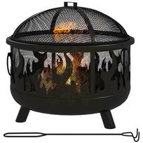 Steel Fire Pit BBQ, with Poker - Black 61 x 61 x 55 cm juoda