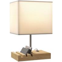 Bedside Lamp, USB Ports, Wood, Fabric, Rocker Switch, Storage Compartments, White 25 x 20 x 40.5 cm
