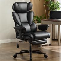 Office Chair with Foot Rest and Waist Lumbar Support, Gaming Chair with Adjustable Height Headrest, High-Back Leather Reclining Chair, Black 56 x 52 x 121 cm juoda