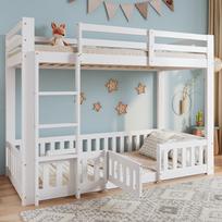 [29688788WAA] Bunk Bed, Pine + LVL, with Right-Angle Staircase, with Railing and Door, with Fall Protection, White, 90x200cm 204 x 100.5 x 150 cm balta