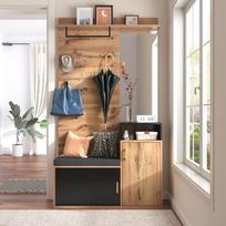 Coat Rack Set with 4 Hooks, Mirror, Shoe Cabinet, Storage, Bench. (Not a one-piece product, requires drilling and punching holes in the wall) juoda