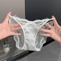 Ladies Summer New Style Pure Desire Sexy Lace Bow Breathable Hollow Net Gauze Triangle Briefs one size balta