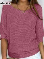 Spring New Arrivals Wind Pure Color Round Neck Knit Sweater Women Commute Elegant Half Sleeve Top Cooling Shirt S tamsiai raudona spalva