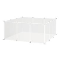 Pet Playpen DIY Small Animal Cage Open Enclosure Portable Plastic Fence 12 Panels for Hedgehog Guinea Pig White 105 x 105 x 45 cm balta