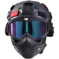 Airsoft šalmas ir kaukė, su šoniniu bėgeliu NVG tvirtinimui, su nuimamu ir reguliuojamu apsauginiu skydeliu, CS šalmo komplektas