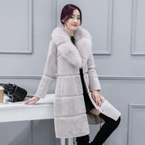 2 autumn and winter women's new sheep shearing fur integrated coat medium and long imitation fox fur collar fur coat S juoda