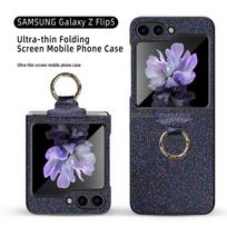 ZFLIP5 Blizgantis žiedas PC dėklas, skirtas Samsung Flip5 Samsung Z Flip 5 violetinė