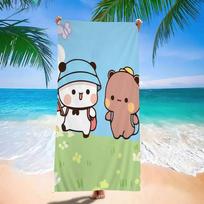 Hot BuBu DuDu Couple Cartoon Beach Towels Shower Towel Sauna Travel Spa Microfiber Quick Dry Gym Accessories Cute Room Decor W40*H60(CM) blue