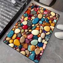 3D Pebble Diatom Mud Non-Slip Bathroom Floor Mat - Water-Absorbent, Easy-to-Clean Entrance Mat 43X75CM beige