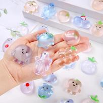 510PCS Mini Transparent Fruit Mochi Squishy Stress Relief Toys for Birthday Party Favors Prizes Guest Gifts beige