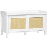 Shoe bench storage cabinet with sliding door and woven rattan fronts 80 x 35 x 45 cm white 80 x 35 x 45 cm
