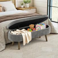Multifunctional Bench, Soft Chenille, Wood Legs, Wood Frame, 20L Storage Space, 110x40x42cm, for Bedroom, Living Room, Shoe Bench, Hallway, Dark Gray 110 x 40 x 42 cm tamsiai pilka spalva
