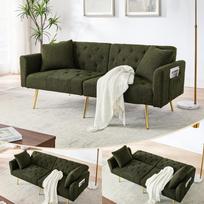 Teddy Fleece Boucle Two-Seater Sofa, 3-Level Adjustable Backrest, 2 Cushions, Metal Legs, Soft Comfortable for Living Room, Rental Apartment, Green žalia