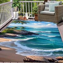 Sea Turtle Starfish Sandy Beach Wave Print Large Area Rug Soft Flannel Non Slip Floor Carpet for Living Room Home Decor 50cm by 80cm gray