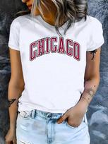 CHICAGO Graphic Crew Neck Tee Women's Casual Short Sleeve Summer T-Shirts Soft Lightweight M brown